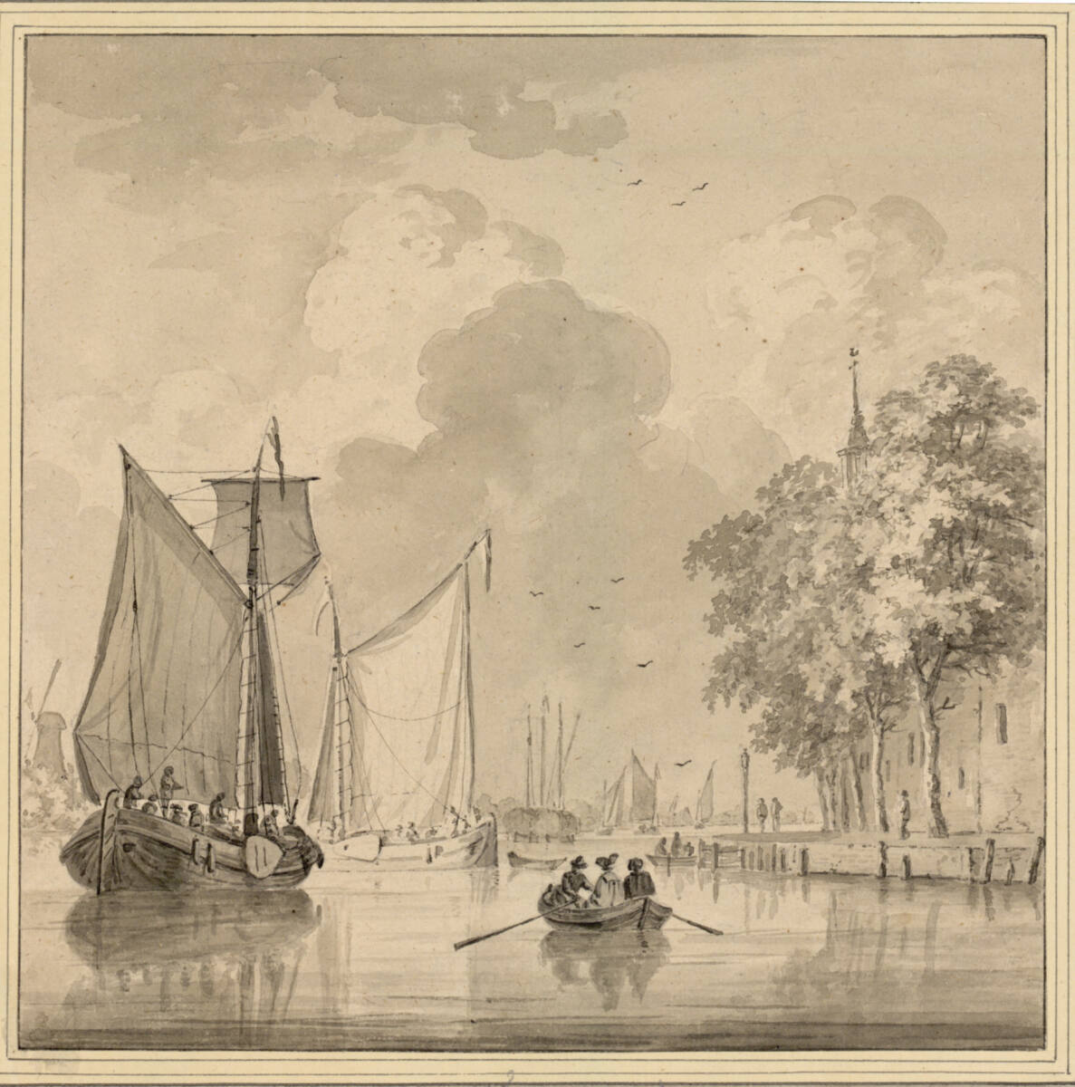 Fluß mit vielen Booten vor einer Uferpromenade, JohannGollvanFranckenstein