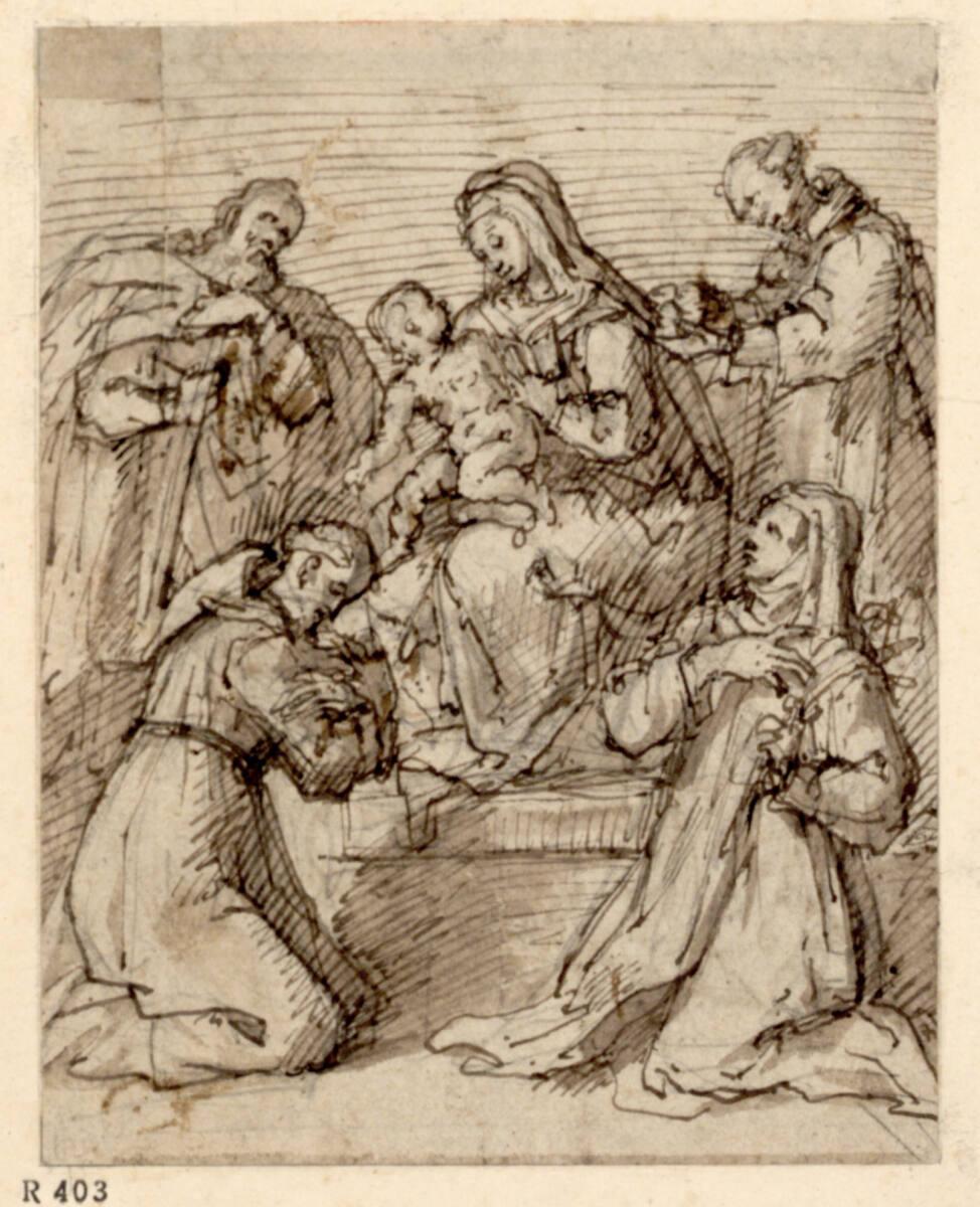Ventura Salimbeni, Sacra Conversazione. (Die Madonna mit Kind auf einem Thron; neben ihr die He…