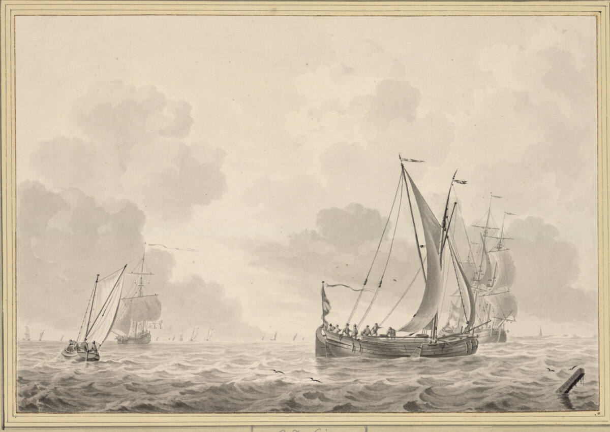 Blick auf das Meer mit Segelbooten und Schiffen, CornelisdeGrient
