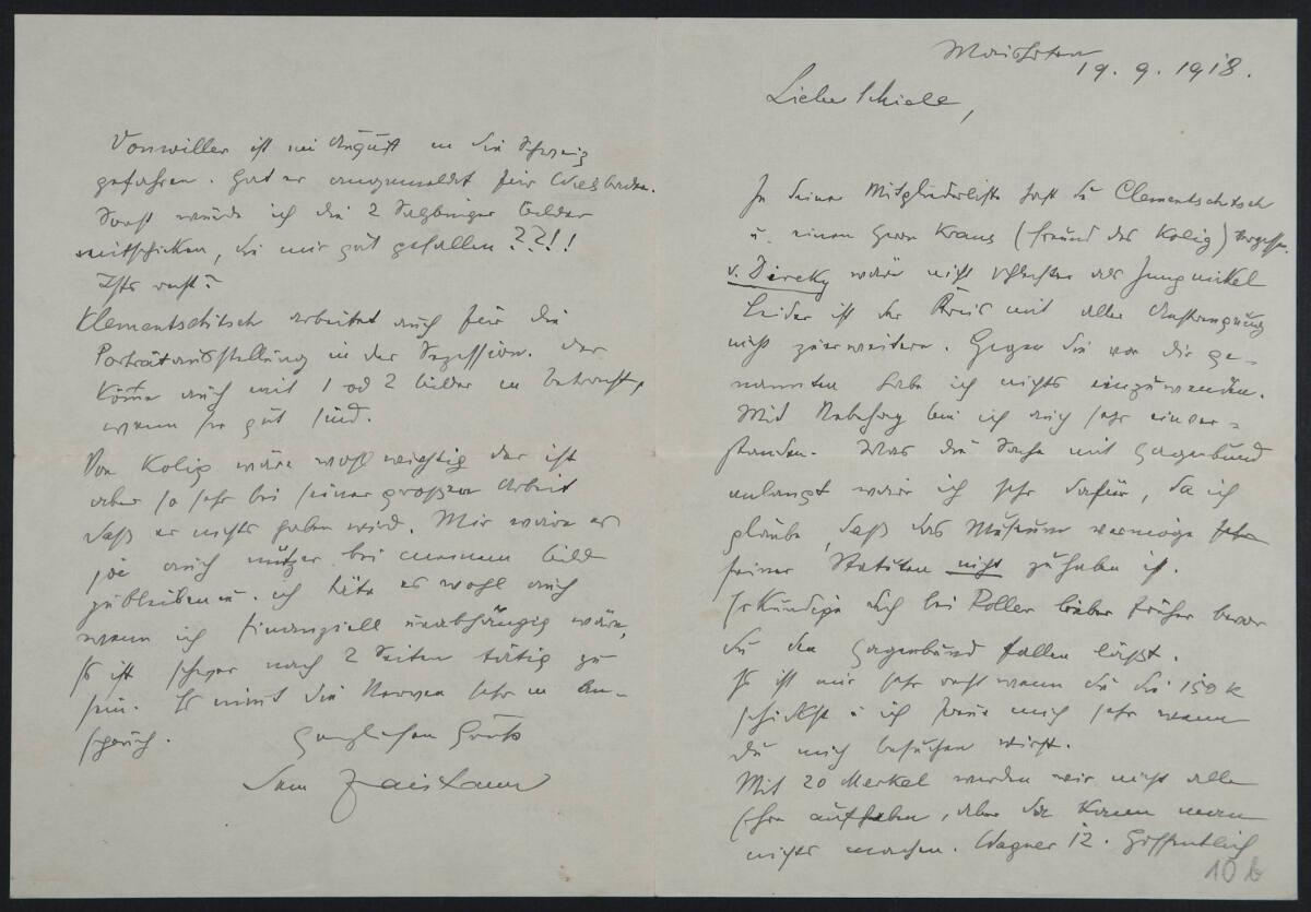 Brief von Anton Faistauer an Egon Schiele vom 19. September 1918, Inv. Nr.: ESA10b/recto