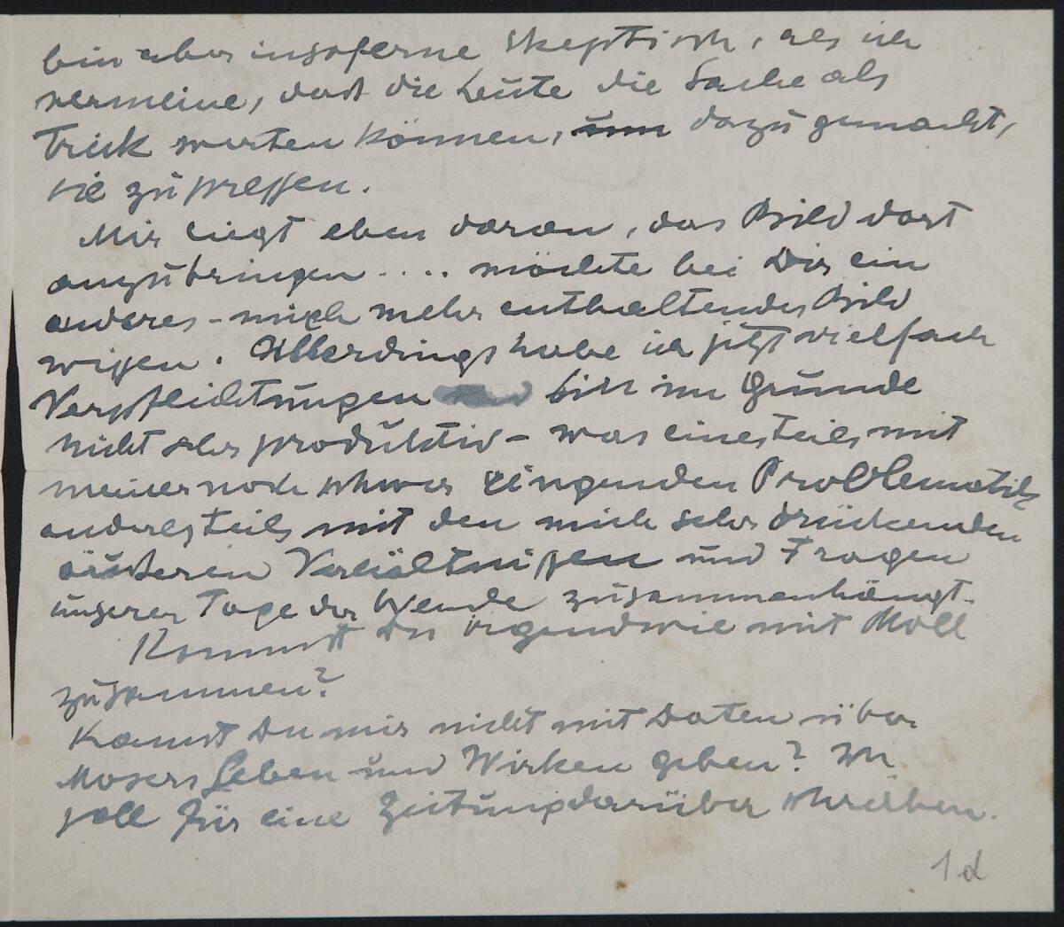 Brief von Anton Kolig an Egon Schiele vom 28. Oktober 1918, Inv. Nr.: ESA1d