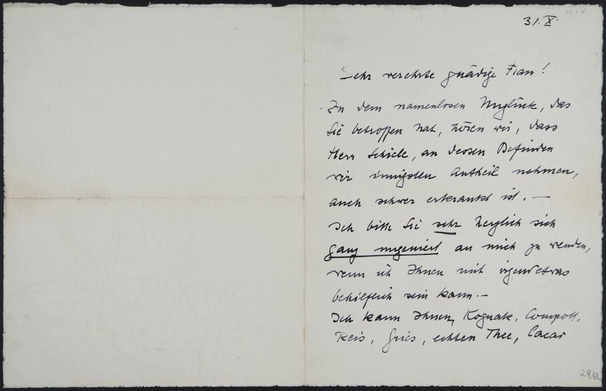 Brief von Lilly und Hugo Steiner an Josepha Harms (vermutlich) vom 31. Oktober 1918, Inv. Nr.: …