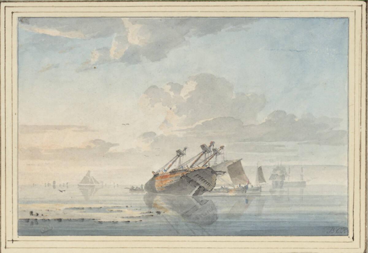 Barend Cornelis Koekkoek, Ein gestrandeter Dreimaster, Inv. Nr.: 10913