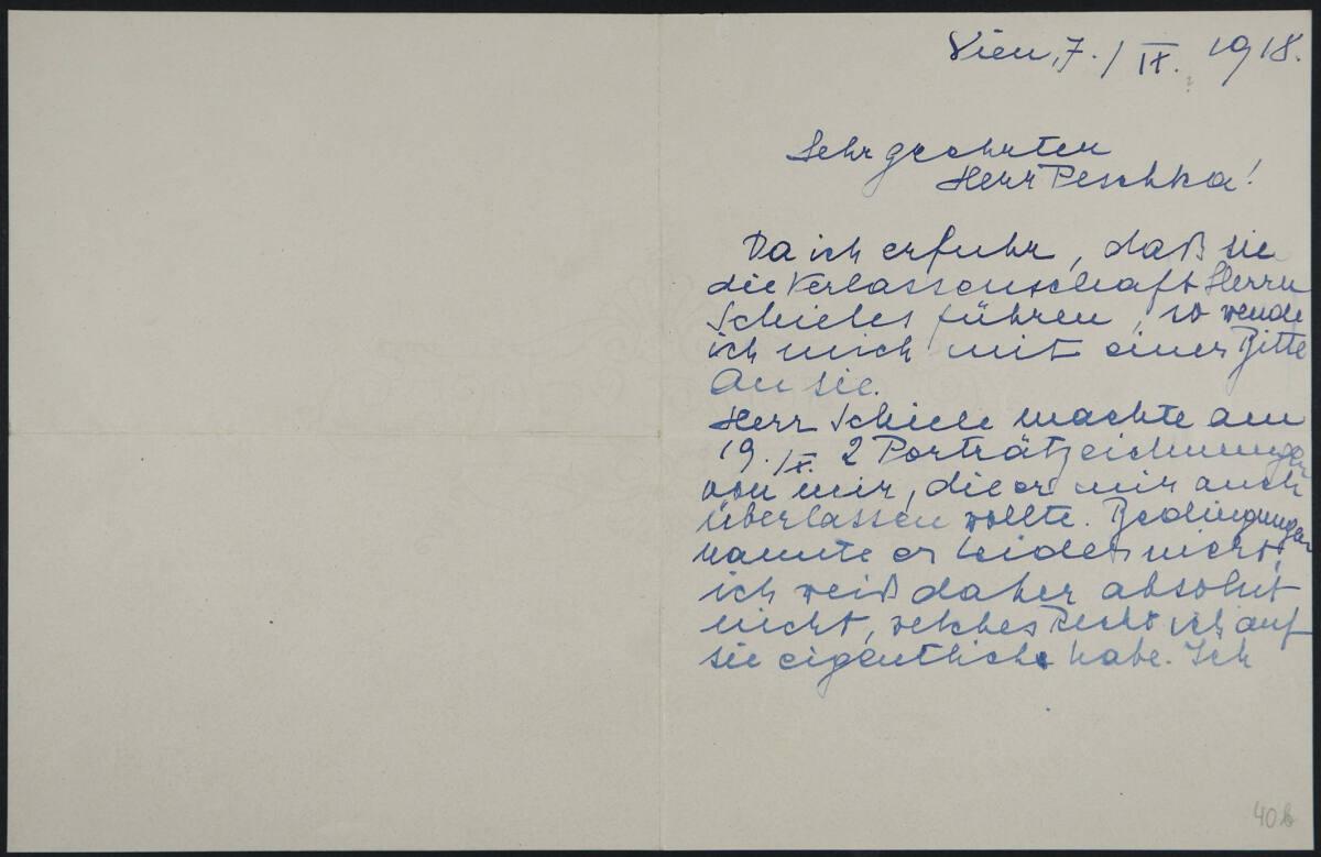 Brief von Hilde Ziegler an Anton Peschka vom 7. November 1918, Inv. Nr.: ESA40b/recto