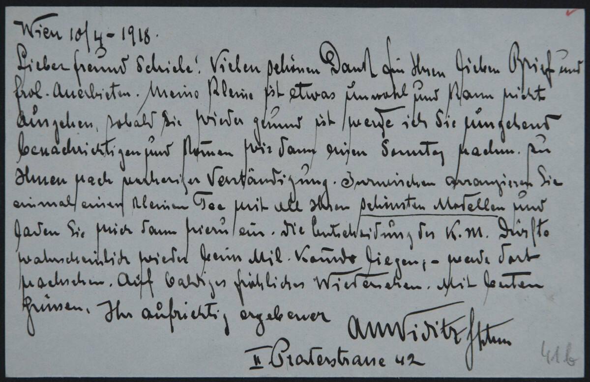 Brief von Anton Viditz-Ward an Egon Schiele vom 10. April 1918, Inv. Nr.: ESA41b