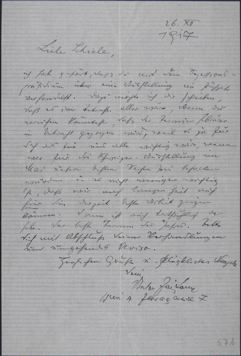 Brief von Anton Faistauer an Egon Schiele vom 26. Dezember 1917, Inv. Nr.: ESA57b