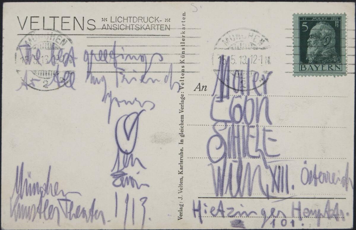 Ansichtskarte von Erwin Osen aus München an Egon Schiele vom 15. Mai 1913, Inv. Nr.: ESA62v