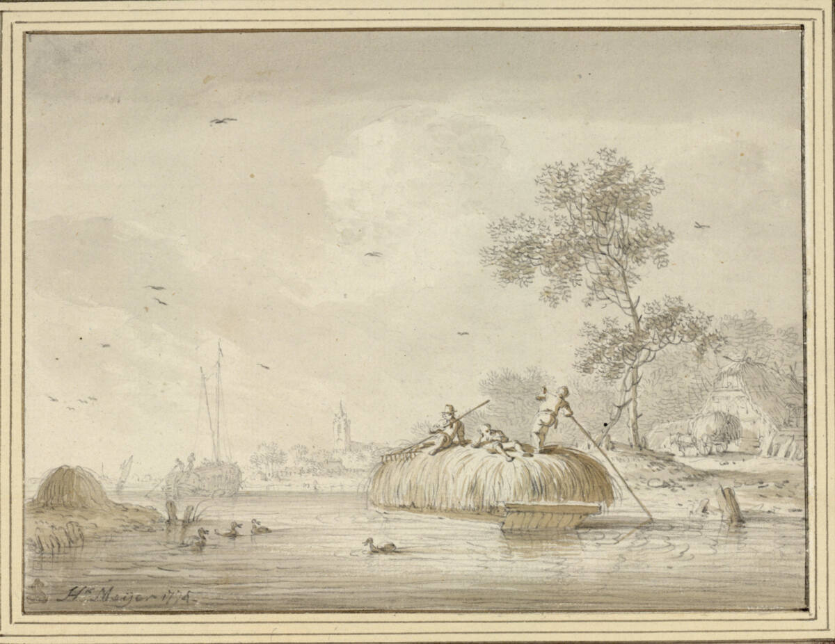 Flußlandschaft mit Heubooten, HendrikMeijer, 1774