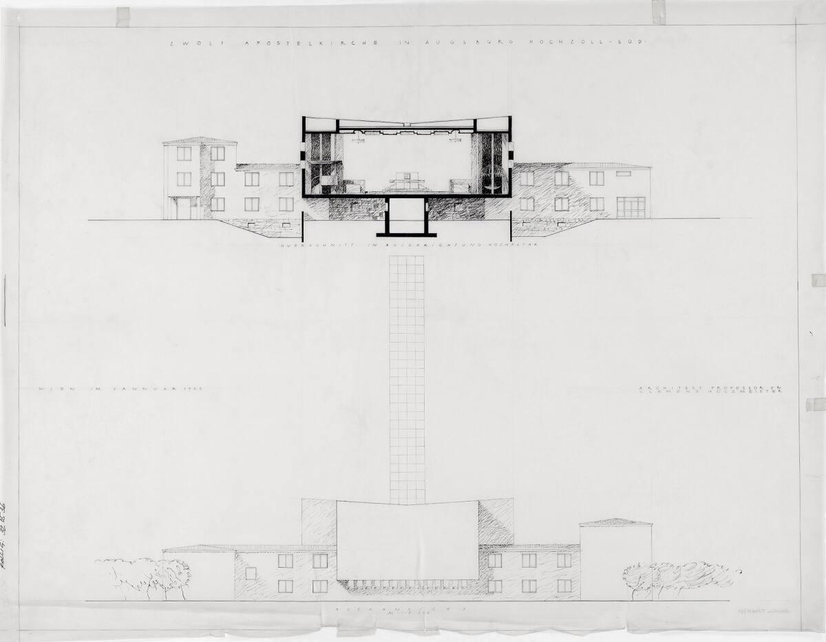 Clemens Holzmeister(?), Augsburg-Hochzoll-Süd, Pfarrkirche Zwölf Apostel; Querschnitt in Blickr…