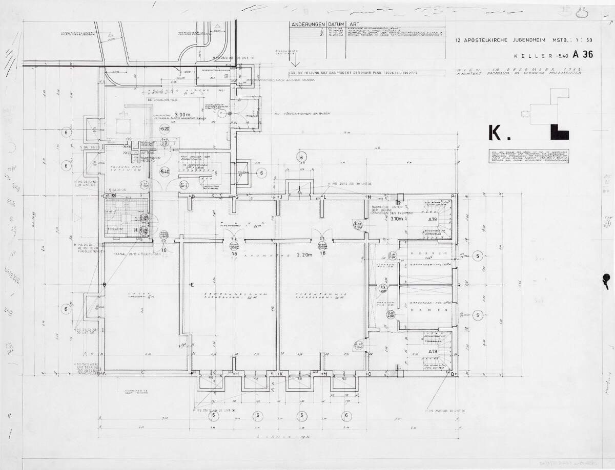 Augsburg-Hochzoll-Süd, Pfarrkirche Zwölf Apostel; Jugendheim, Grundriss Kellergeschoß -5.40, In…