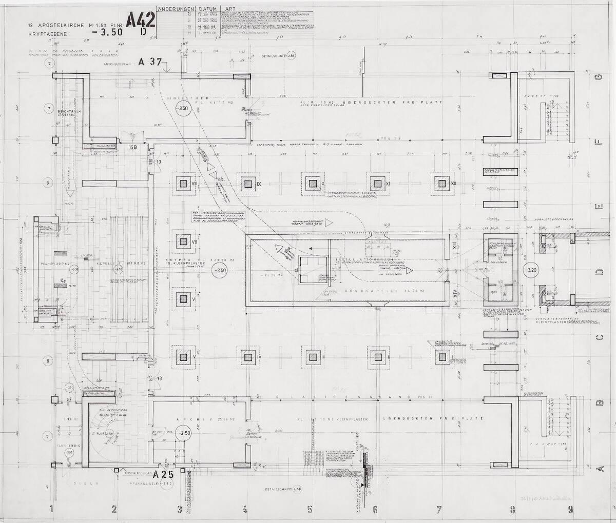 Augsburg-Hochzoll-Süd, Pfarrkirche Zwölf Apostel; Grundriss Kryptaebene -3.50, Inv. Nr.: CLHA15…