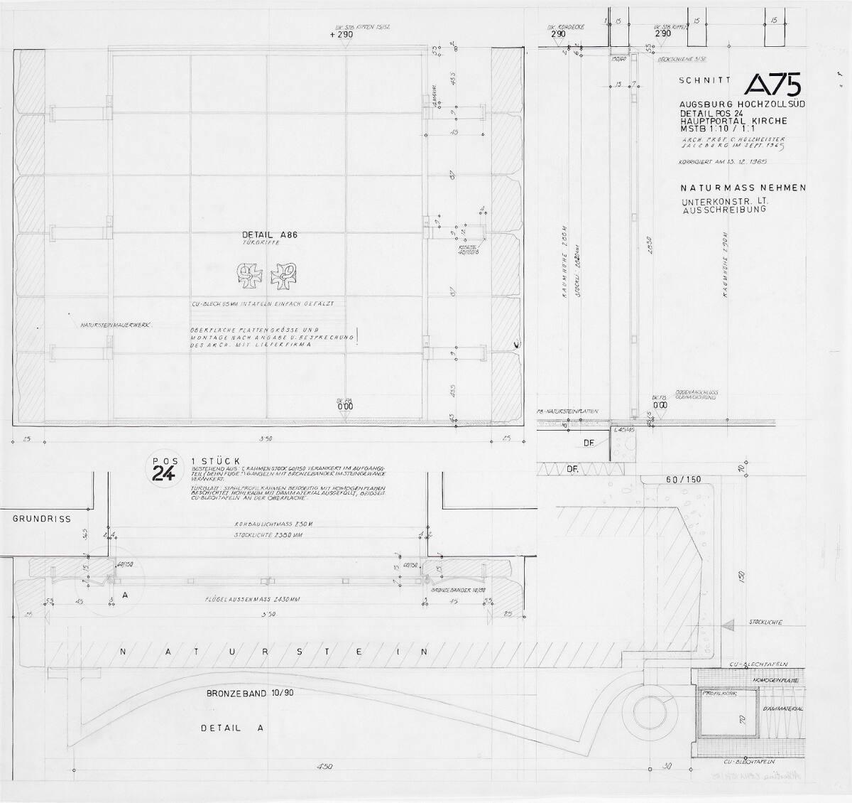 Augsburg-Hochzoll-Süd, Pfarrkirche Zwölf Apostel; Detailplan; Position 24 Hauptportal Kirche, A…
