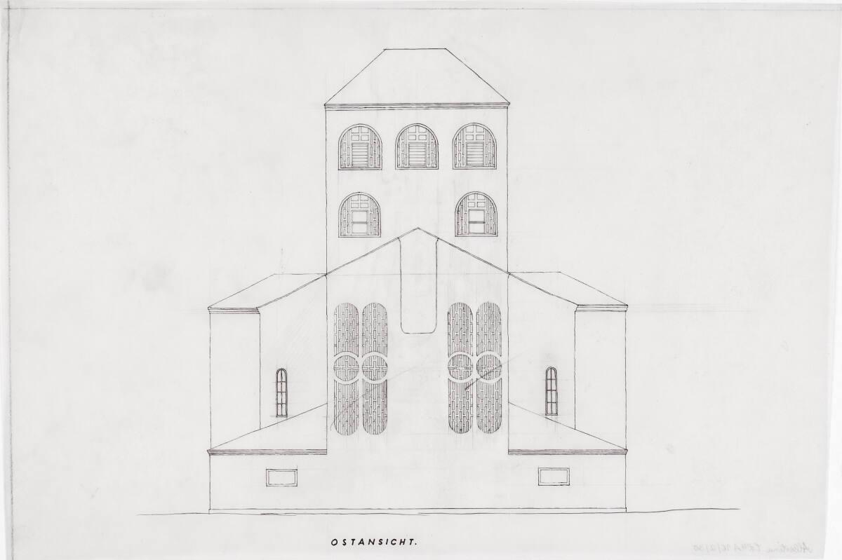 Gloggnitz, Christkönigskirche II (Kardinal-Piffl-Gedächtniskirche); Ostansicht, Inv. Nr.: CLHA1…