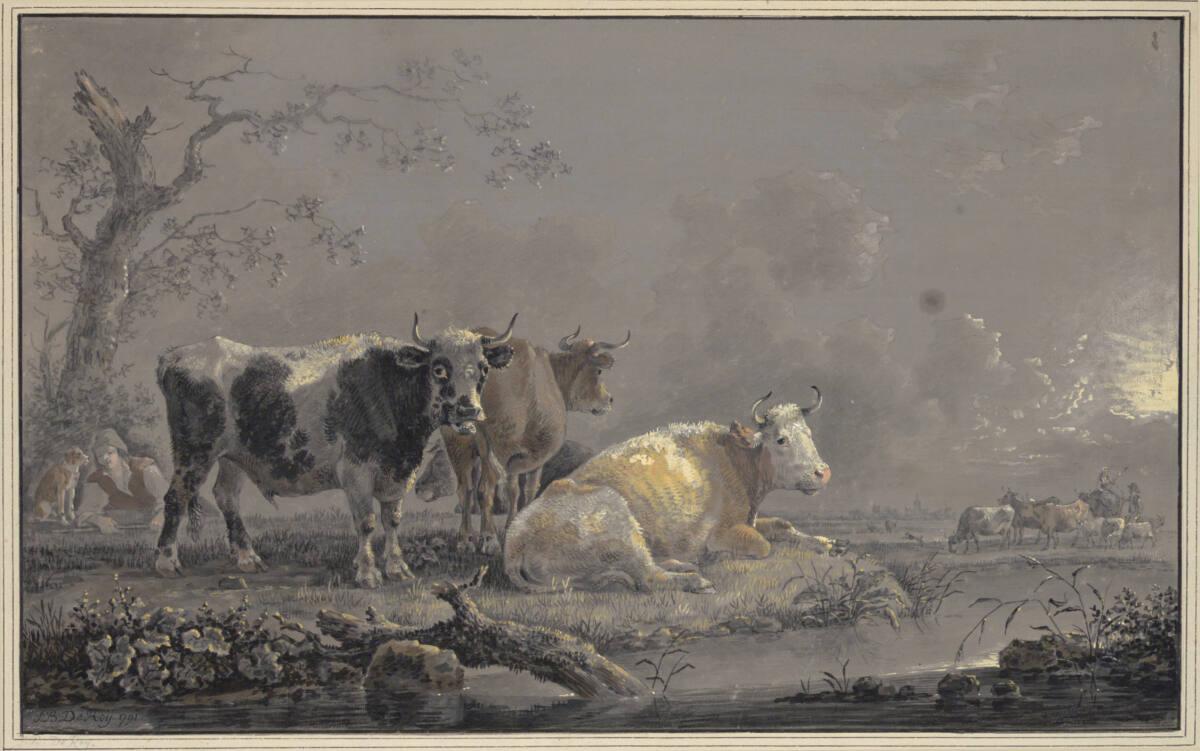 Jean-Baptiste de Roy, Gruppe von Rindern auf abendlicher Weide, Inv. Nr.: 10988