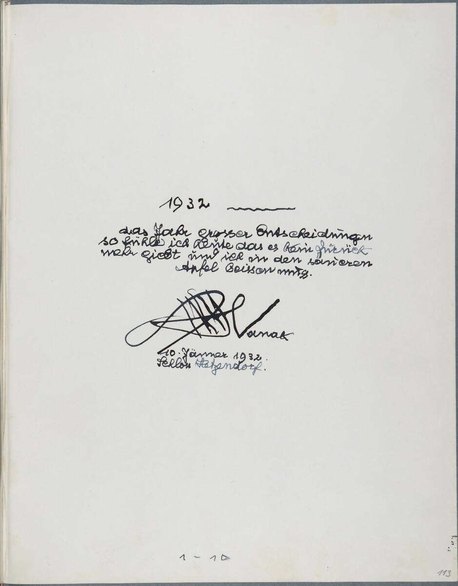 Titelseite: 1932 das Jahr grosser Entscheidungen so fühle ich heute das es kein Zurück mehr giebt und ich in den saueren Apfel beissen muss., Anton Hanak