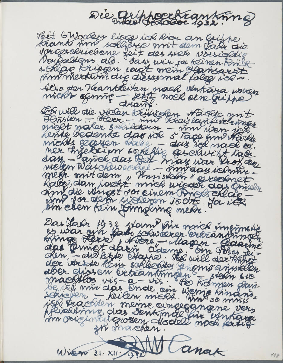 Tagebucheintrag: Die Grippeerkrankung Ende Oktober 1932., Anton Hanak