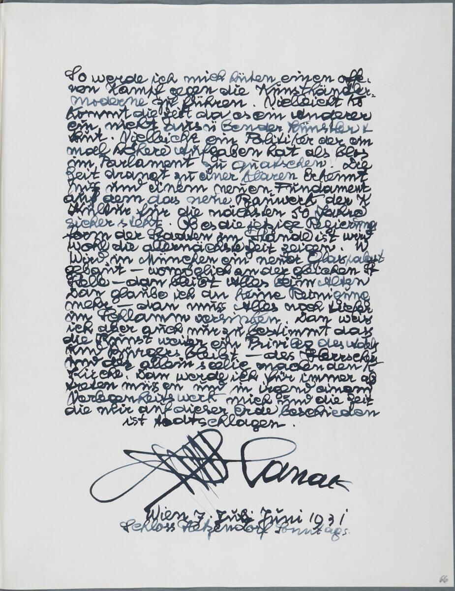 Anton Hanak, Tagebucheintrag, Inv. Nr.: 36080/6/66