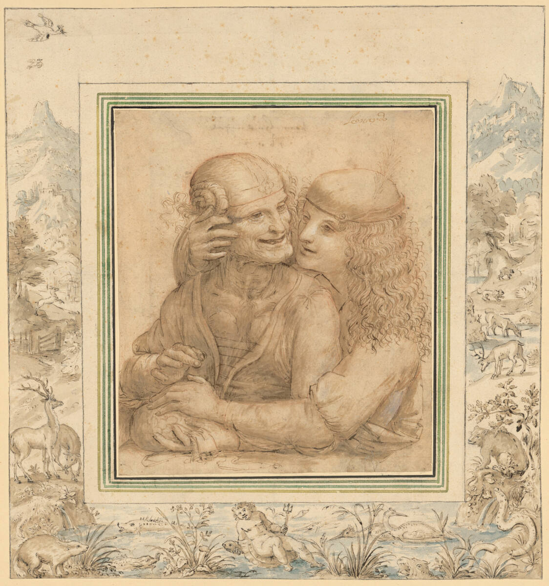 Das ungleiche Paar in einer Landschaftsumrahmung, Jacob Hoefnagel, 1602