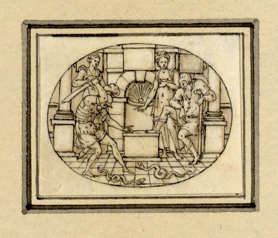 Étienne Delaune, Ein Krieger bekämpft zwei Schlangen mit dem Schwerte, Inv. Nr.: 11174