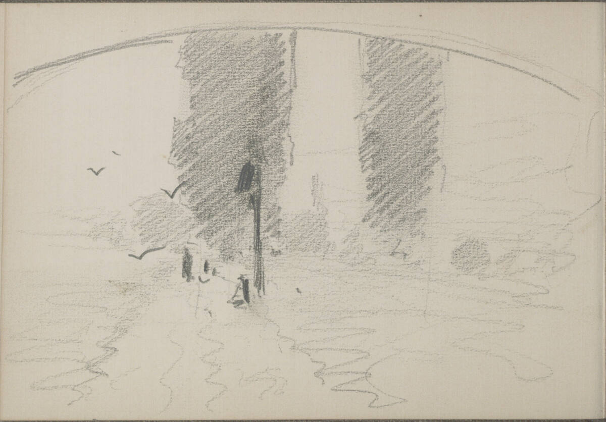Bildentwurf zu einer Straße mit Wegkreuz, Ludwig Rösch