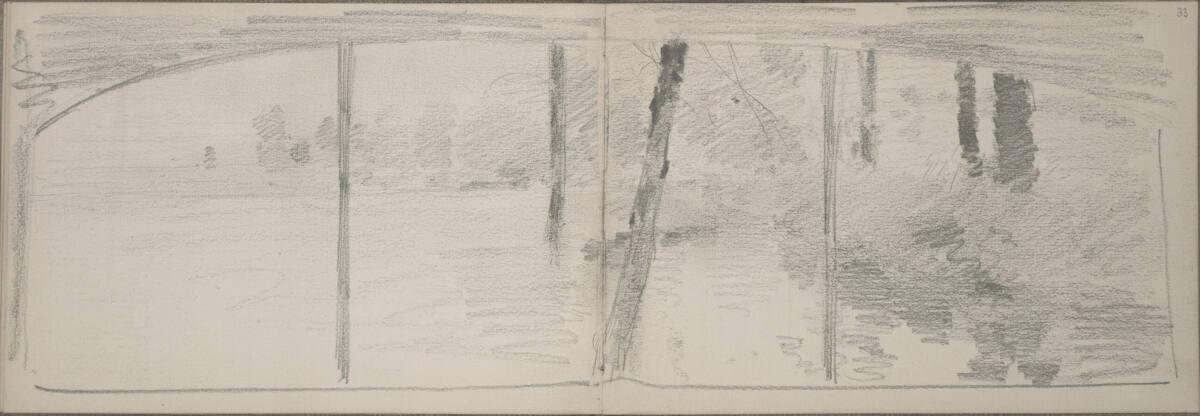 Ludwig Rösch, Bildentwurf eines Seeufers, Inv. Nr.: 43457/32v-33r
