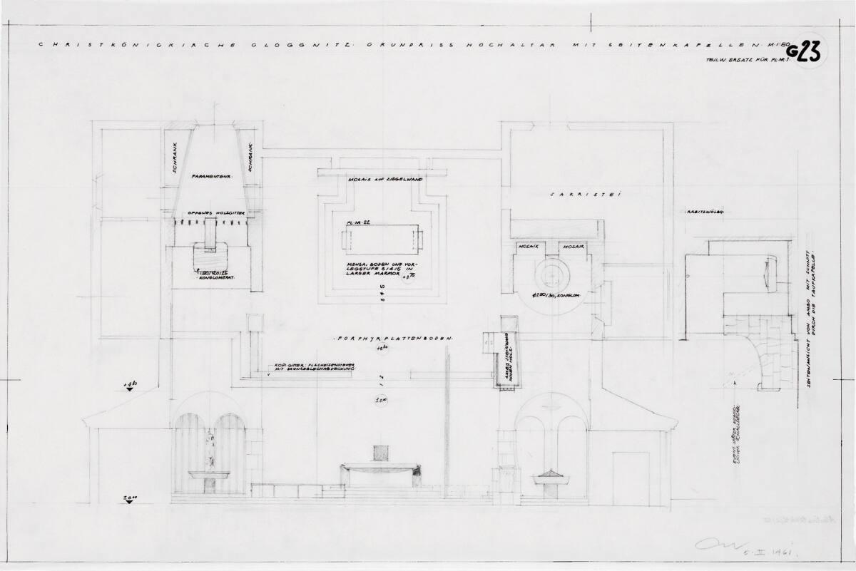 Clemens Holzmeister(?), Gloggnitz, Christkönigskirche II (Kardinal-Piffl-Gedächtniskirche); Hoc…