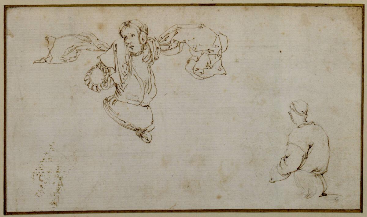 Stefano della Bella, Halbfigur der Thisbe, Studie einer sitzenden Figur nach links, Inv. Nr.: 1…