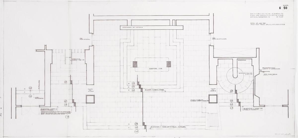 Gloggnitz, Christkönigskirche II (Kardinal-Piffl-Gedächtniskirche); Plan für Bodenplattenteilun…