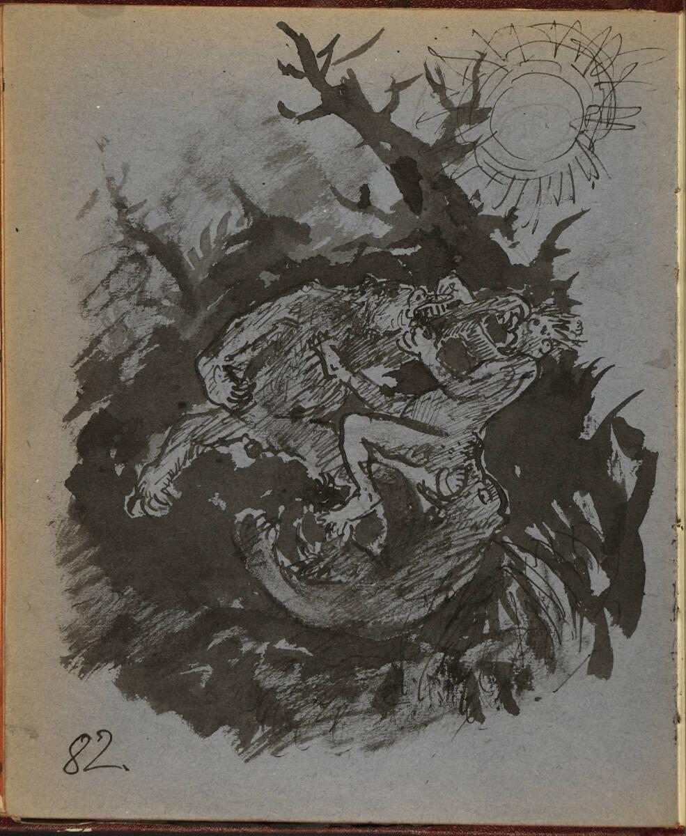 Oskar Laske, Illustration eines Bärenangriffs, Inv. Nr.: 35007/13/82