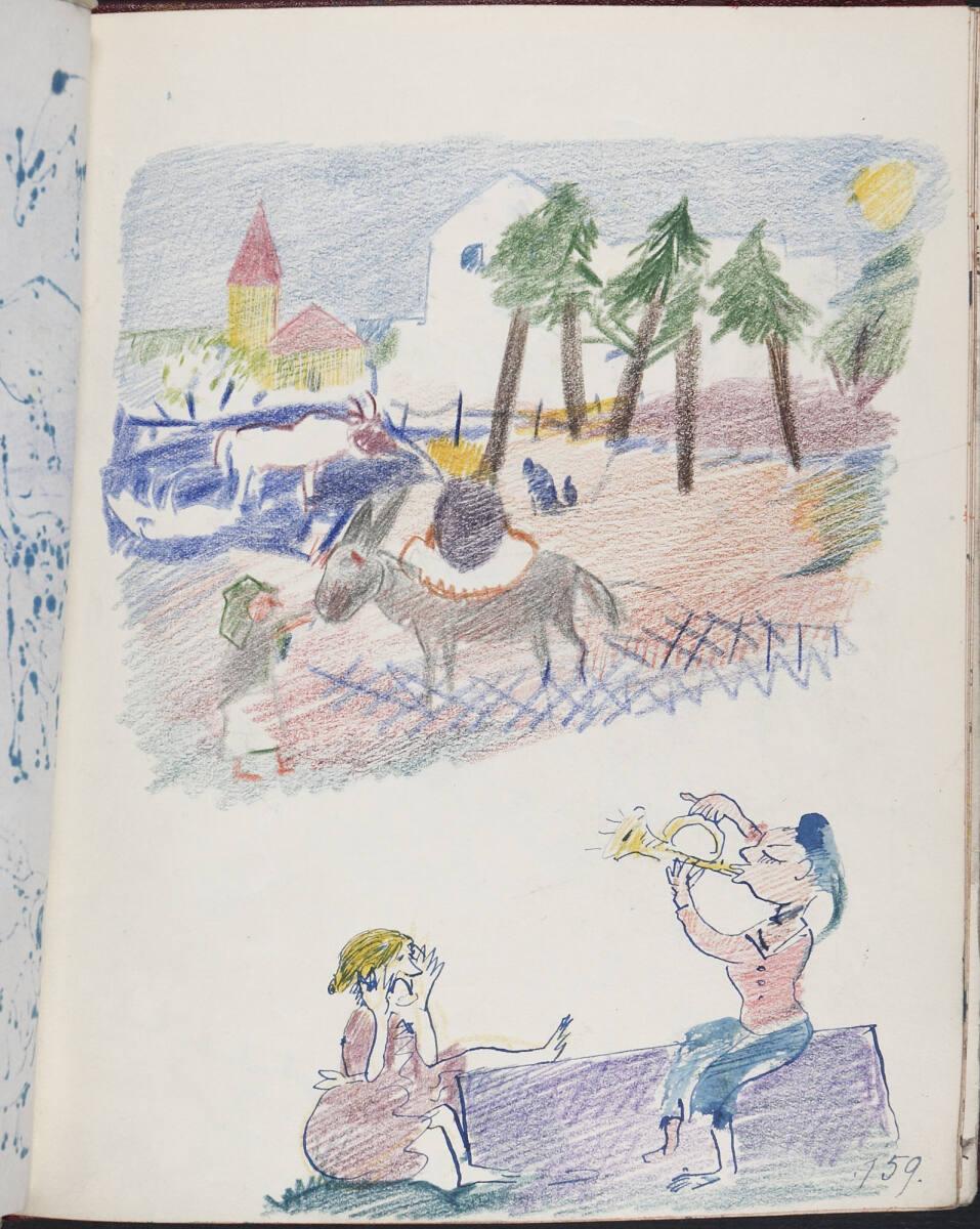 Oskar Laske, Illustrationen einer ruralen Szene und einer Märchenszene (?), Inv. Nr.: 35007/13/…