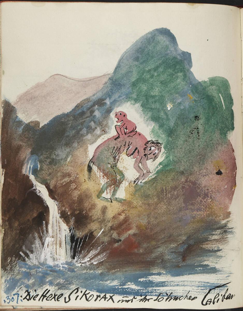 Oskar Laske, "Die Hexe Sikorax und ihr Söhnchen Caliban.", Illustration, Inv. Nr.: 35007/13/307