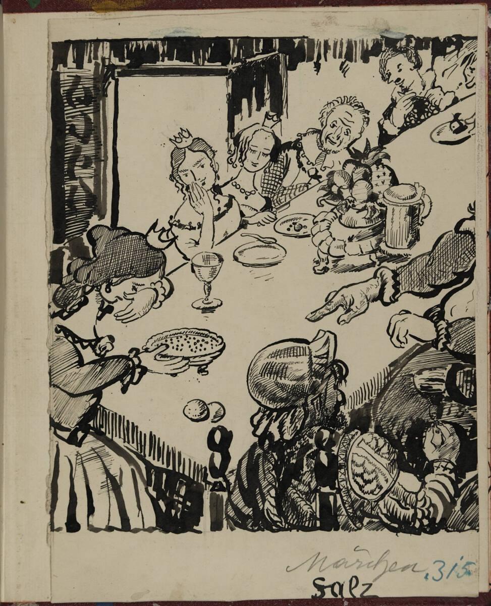 Oskar Laske, Illustration einer Märchenszene (Aschenputtel?), Inv. Nr.: 35007/13/315