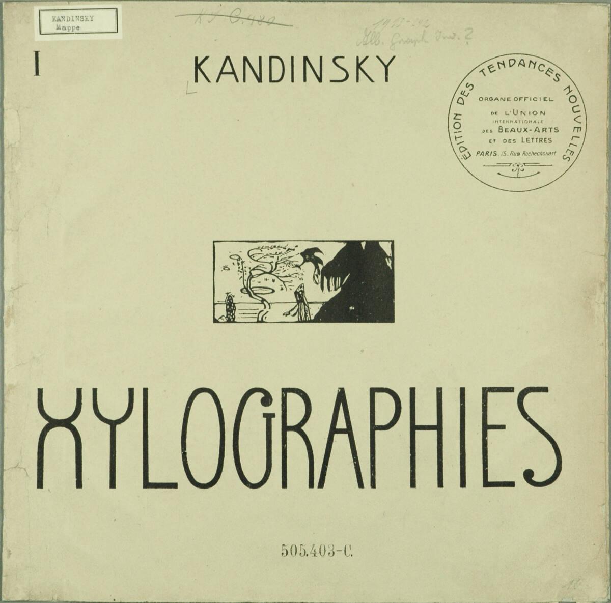 Wassily Kandinsky, Xylographies; Umschlag (Vorderseite) mit Vignette:Landschaft mit Figur und P…