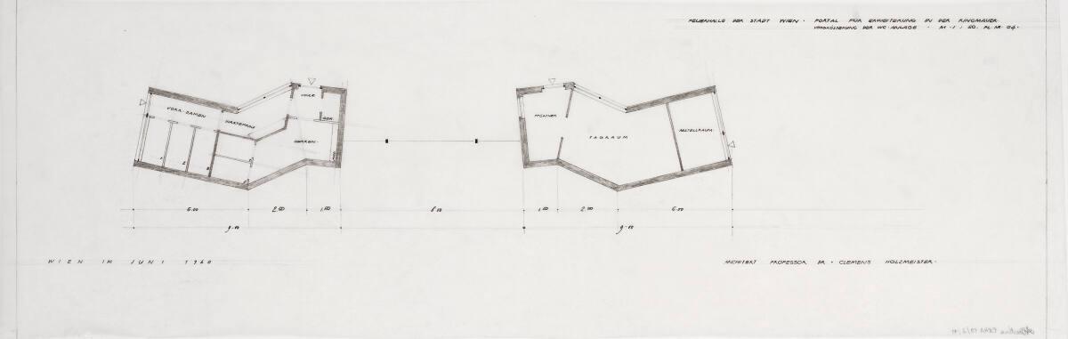 Wien, 11. Bezirk, Krematorium II, Erweiterung; Portal für die Erweiterung in der Ringmauer, Ver…