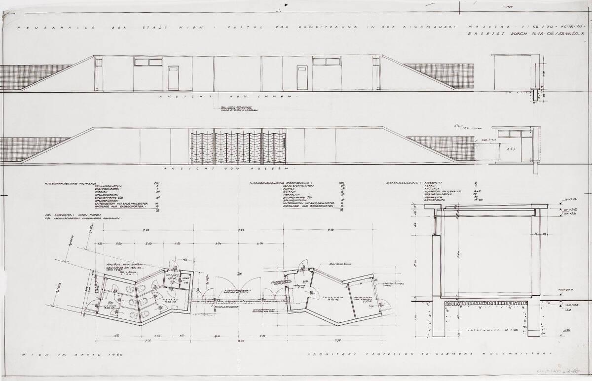 Wien, 11. Bezirk, Krematorium II, Erweiterung; Portal für die Erweiterung in der Ringmauer, Inn…
