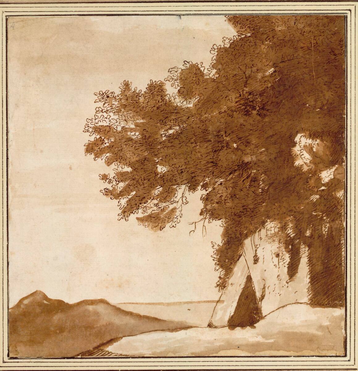 Boschetto mit Felsen im Mittagslicht, Claude Lorrain, 1635–1637