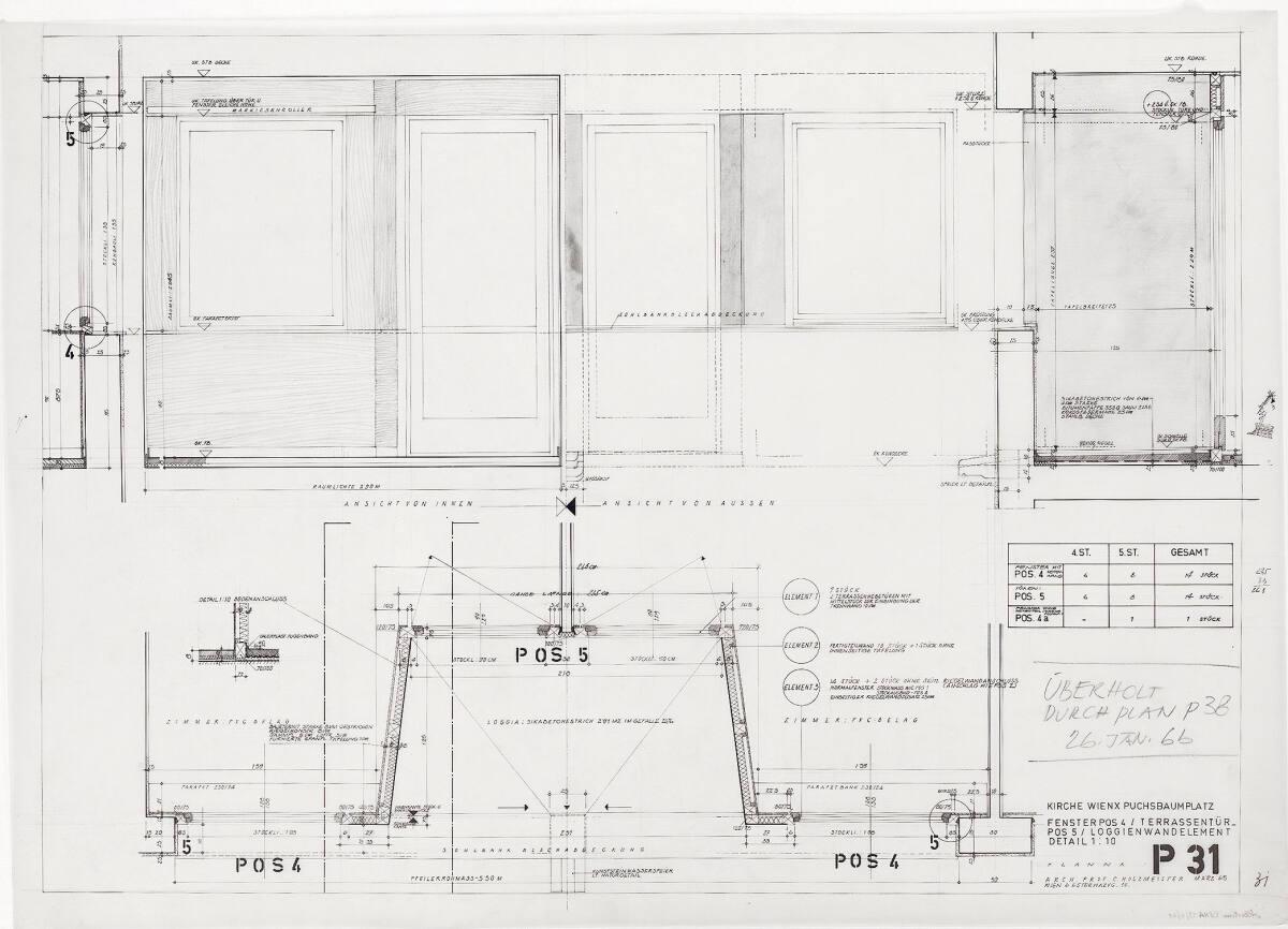 Wien, 10. Bezirk, Puchsbaumplatz, Pfarrzentrum "Zur Heiligen Familie"; Loggia; Pos. 4, Fenster,…
