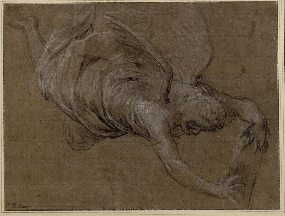 Eustache Le Sueur, Studie eines nach rechts fliegenden Engels, Inv. Nr.: 11667
