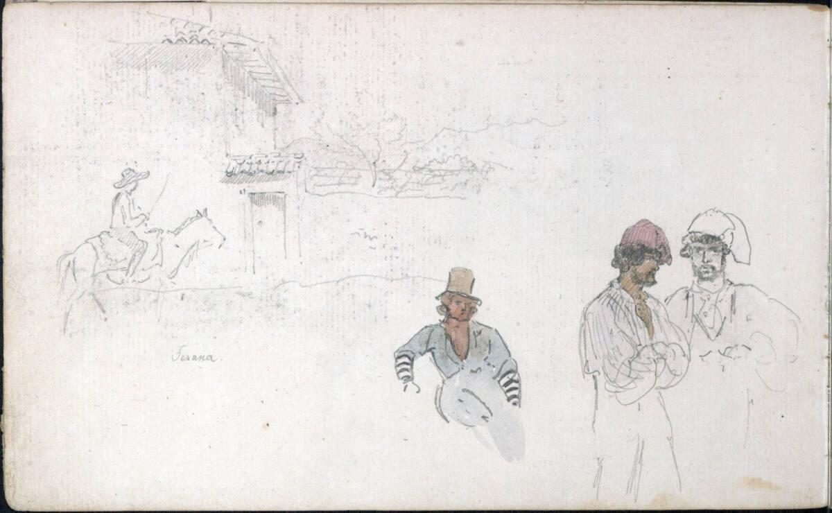 Friedrich Gauermann, Skizze eines Reiters und Skizze von Fischern, Inv. Nr.: 30583/2v