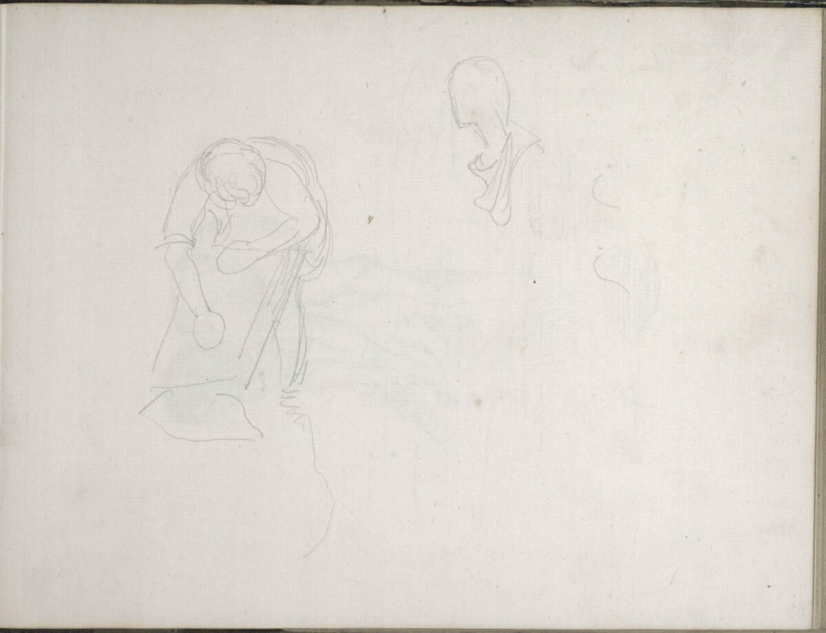 Heinrich Reinhold, Hieronymus Hess?, Skizzenbuch: Zwei Figurenstudien, darunter links eine Frau…