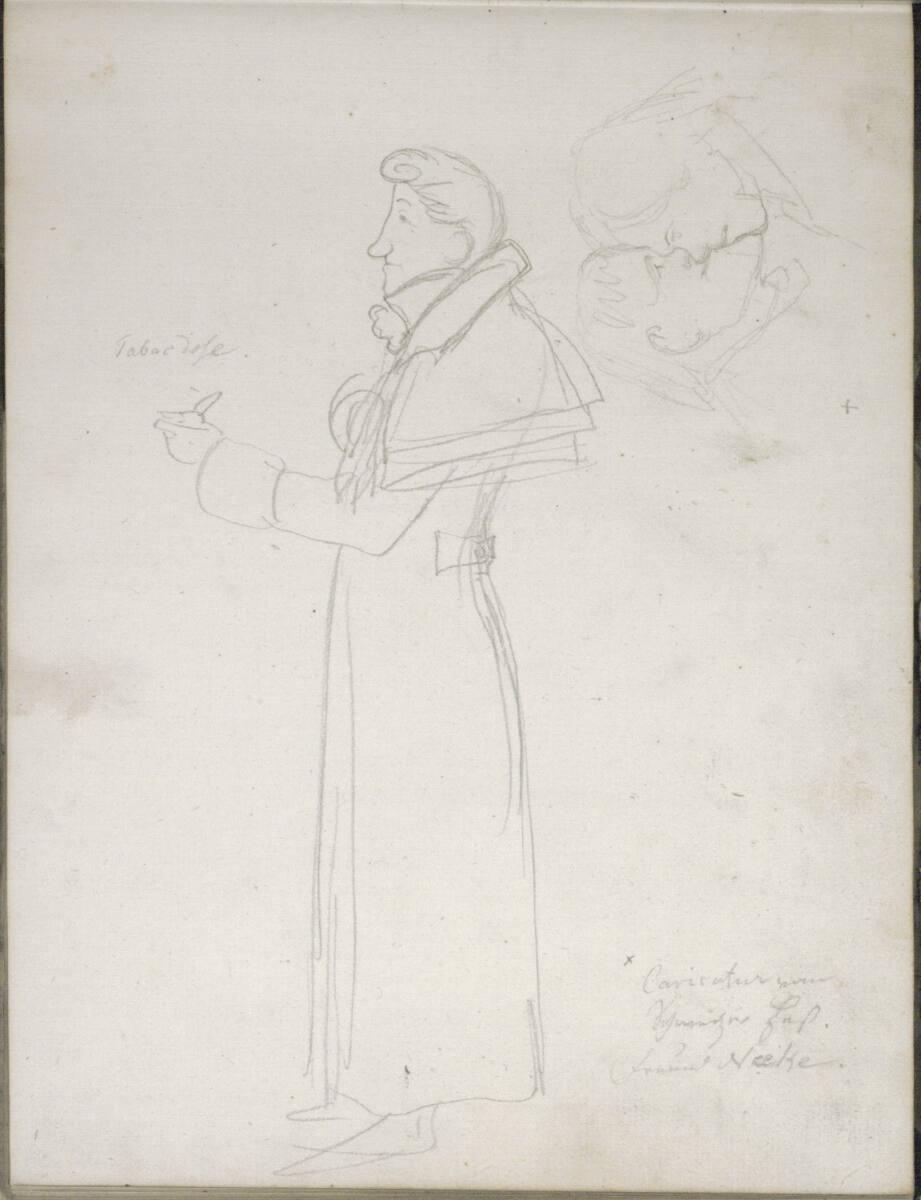 Heinrich Reinhold, Hieronymus Hess?, Skizzenbuch: Zwei ineinander gepasste Profilkarikaturen; u…