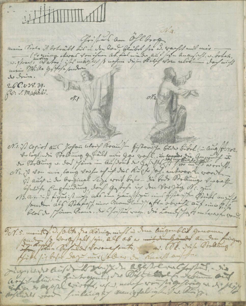 Jakob Gauermann, Eintrag; zwei Studien einer Christusfigur, Inv. Nr.: 41939/5v