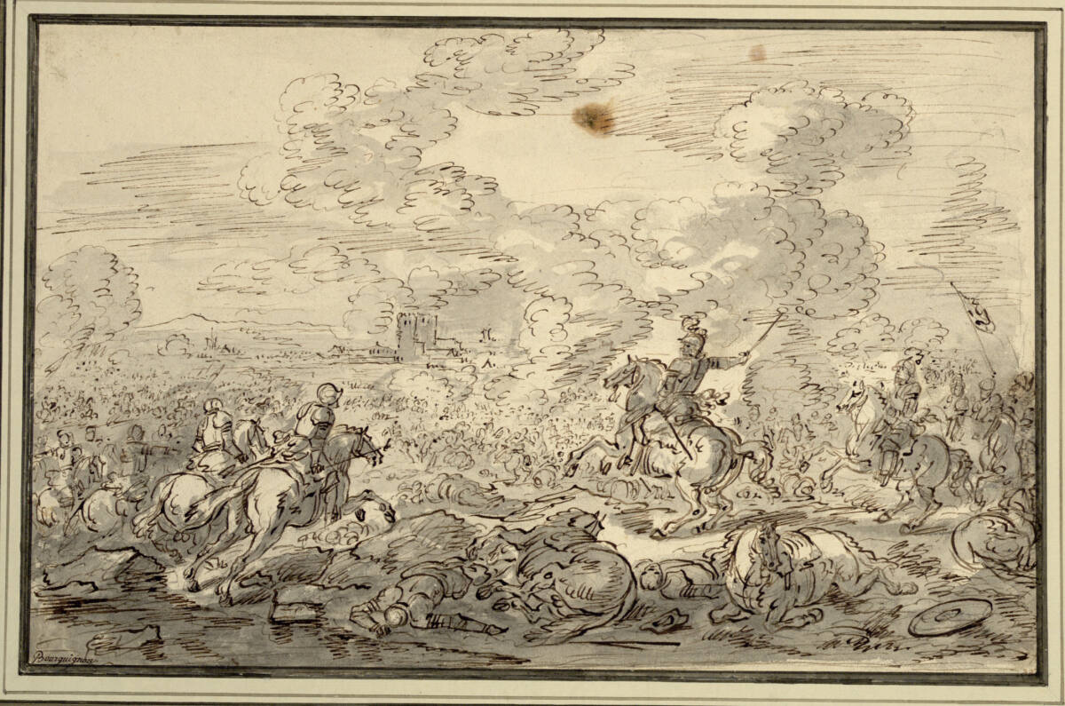 Reitergefecht in weitem Schlachtfeld, Charles Parrocel, 1740–1745?