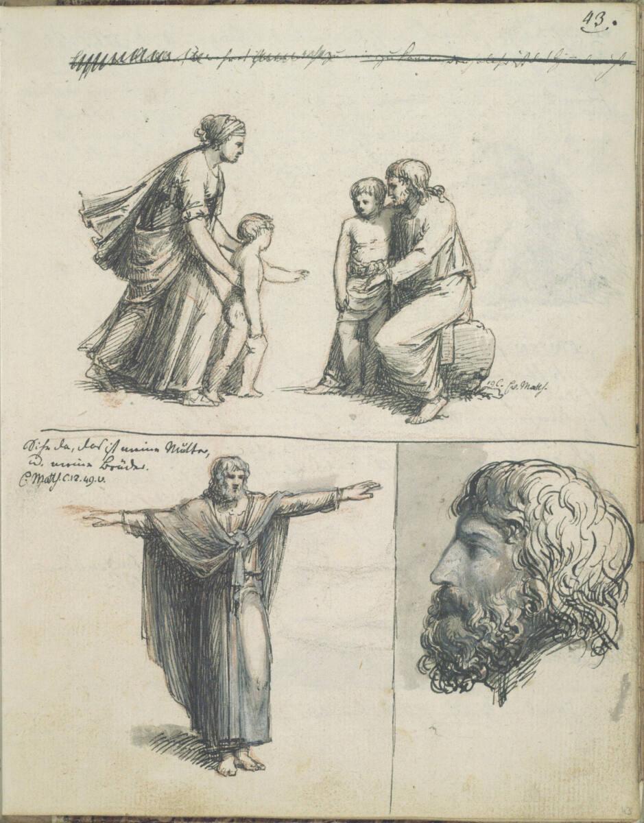 Jakob Gauermann, Christus und die Kinder; Christusfigur, die Arme ausgebreitet; ein bärtiger mä…