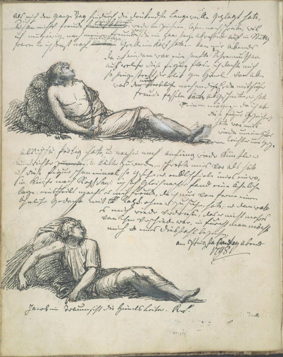 Jakob Gauermann, Zwei liegende männliche Figuren: Jakob, im Traum, sieht die Himmelsleiter, Inv…