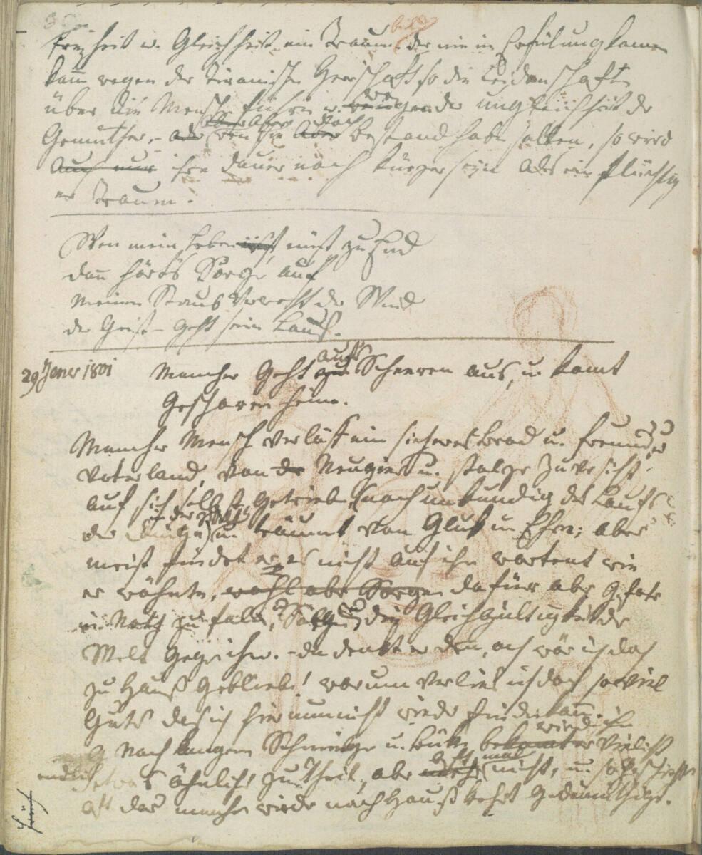Jakob Gauermann, Eintrag über einer Rötelzeichnung, Inv. Nr.: 41939/81v