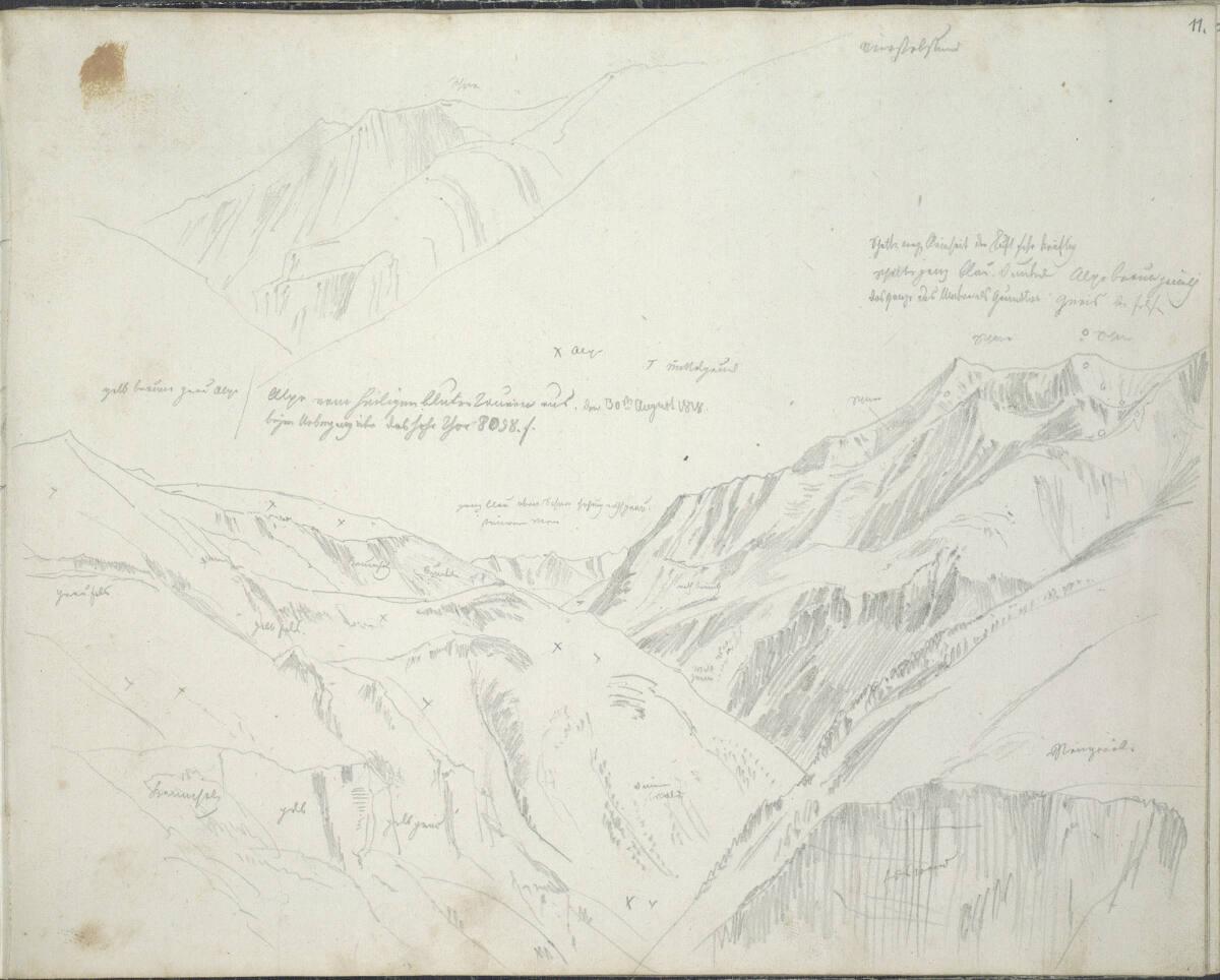 Heinrich Reinhold, Skizzenbuch: Die Tauern bei Heiligenblut beim Übergang über das Hochtor; l.o…