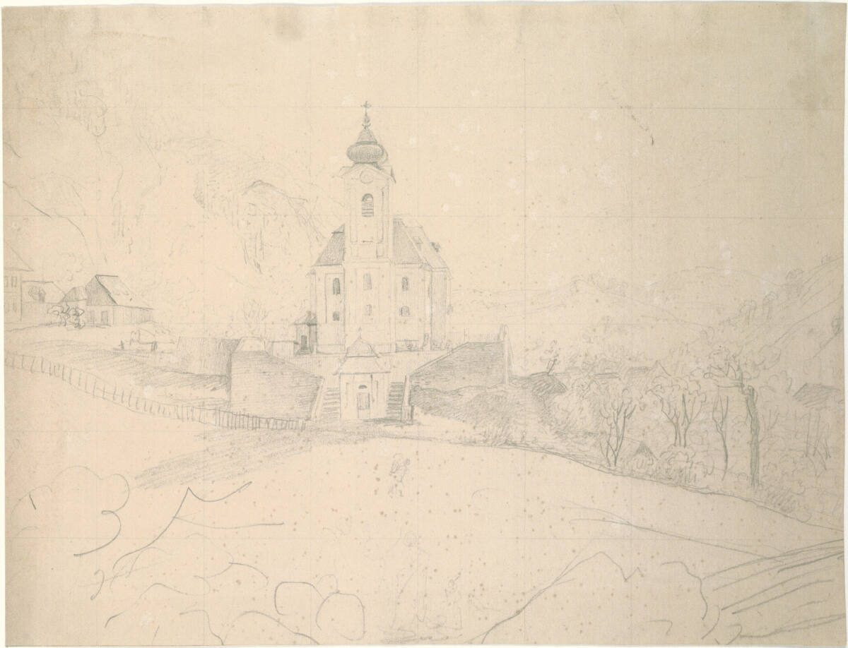 Landschaft mit einer Kirche auf einer Anhöhe, Matthias Rudolf Toma