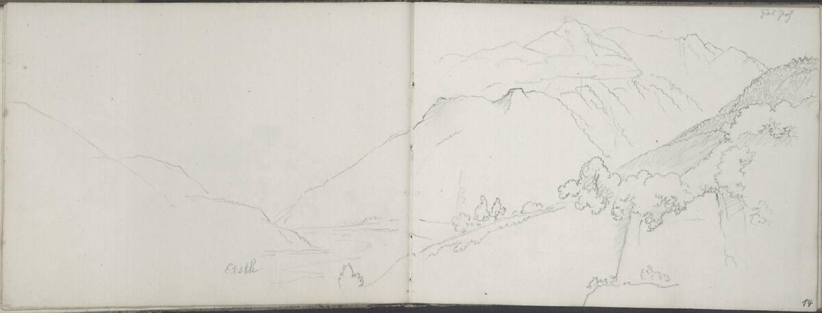 Blasius Höfel, Berglandschaft entlang der Etsch, Inv. Nr.: 35114/13v-14r