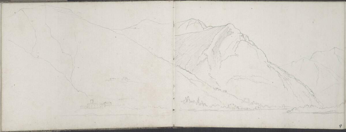 Blasius Höfel, Weitläufige Berglandschaft, Inv. Nr.: 35114/8v-9r